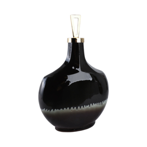Vaso in vetro arrotondato con coperchio in metallo, finitura lucida, per decorare il soggiorno - Product Image 2