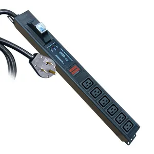 L6-50p 50 Amp 6-Bit IEC320-C19 Sakelar Udara Perlindungan Overload Tampilan Arus dan Voltase Perlindungan Lightning Soket PDU