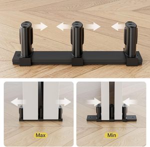Guía inferior para <span class=keywords><strong>puerta</strong></span> <span class=keywords><strong>corredera</strong></span> de armario, guías para puertas de granero, ajustable con tornillo para puertas dobles, 3 rodillos, negro - Product Image 6
