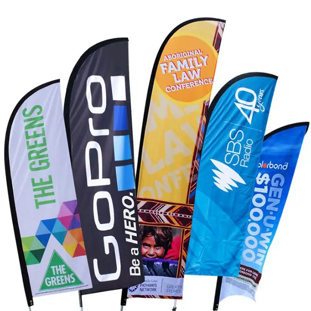 Bandeiras promocionais Beach Feather Banner Custom Print Outdoor Advertising Logo Swooper Feather Flag With Stand Base Pole