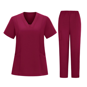 Women V Neck Scrub Set Solid Pink Polyester Hospital Uniforms Pants Breathable Workwear Nursing Medical Scrubs daily wear - Product Image 2