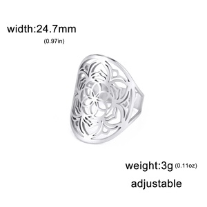 Anello Regolabile a Forma <span class=keywords><strong>di</strong></span> <span class=keywords><strong>Fiore</strong></span> <span class=keywords><strong>di</strong></span> <span class=keywords><strong>Loto</strong></span> per Donne, <span class=keywords><strong>Anelli</strong></span> Aperti in Acciaio Inossidabile, Gioielli Mandala Buddista, Novità - Product Image 6