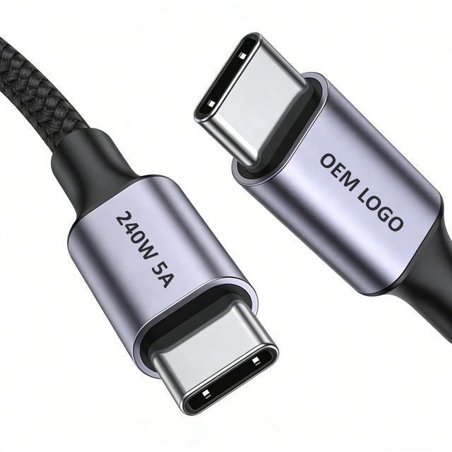240W 100W 10ft C to C Cable Type C Fast Charging USB C Cable Factory Custom 1m 2m 3m 5m Braided Type-C USB-C Data Charger Cable