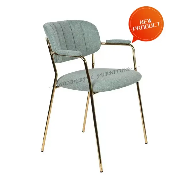 Mid-Century Design Hoge Rug Groene Moderne Fauteuil Fluwelen Gestoffeerde Eetkamerstoel In Goud