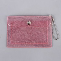 Dompet Kartu PVC Tahan Lama yang Dapat Disesuaikan, Kantong Transparan, Penutup Kancing, Anti-RFID, Multifungsi untuk Kartu Identitas