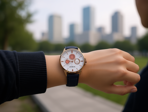 Orologio Intelligente Hyf Fashion con Cronografo, Cinturino in Pelle, Cassa Rotonda Placcata Oro, Unisex, Colori Misti - Product Image 2