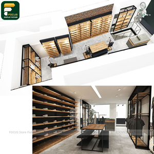 ตู้โชว์เสื้อผ้าพรีเมียม ตู้โชว์ติดผนัง ชั้นวางสินค้า เคาน์เตอร์คิดเงิน ไฟส่องสว่างสำหรับร้านบูติก - Product Image 3