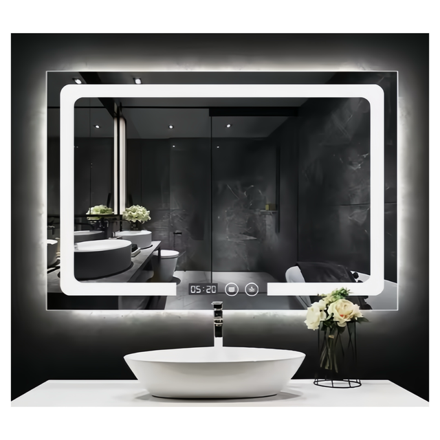 Custom Square Bluetooth Smart Bath Mirror Illuminated Backlit Mirror Defogger LED Bathroom Mirror with Light