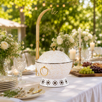 Chauffe-plat de buffet en acier inoxydable à motif marbre blanc avec couvercle suspendu pour mariage
