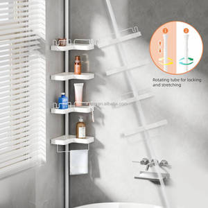 WIREKING <strong>Free</strong> <strong>Standing</strong> White Bathroom Organizer Adjustable Corner <strong>Shower</strong> <strong>Caddy</strong> with Razor Holder and Hooks for Inside <strong>Shower</strong> - Product Image 2