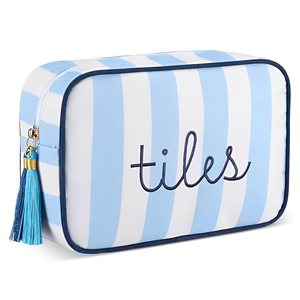Sac de rangement pour tuiles de mahjong en toile rayée personnalisée Royal Fair avec pompon, sacs de rangement en velours pour plateau de mahjong américain, idéal pour les soirées de jeu en famille et les voyages - Product Image 2