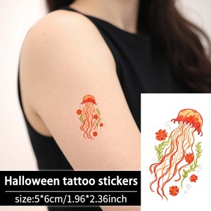Pegatinas de tatuaje temporal coloridas hermosas medusas Rojas tatuajes impermeables adecuados para cara, brazos y piernas - Product Image 3