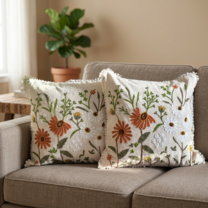 2025 High Demanded Modern Portable Cotton Floral Geometric Embroidery Washable Stain Resistant Customizable Throw <b>Pillow</b> Seat - Product Image 2