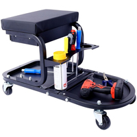 Asiento Mecánico Rodante TWS con Bandeja para Herramientas, Capacidad de 300 lb, Negro Pulido, Giratorio 360°, GAPSTL006