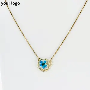 Tùy Chỉnh Handmade Vĩnh Cửu Cánh Hoa Vòng Cổ Khô Hoa Mặt Dây Chuyền Cô Gái Thủ Công 18K Mạ Vàng Vòng Cổ