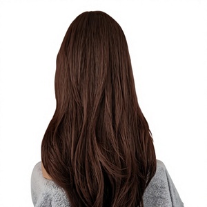 Pelucas de Cabello Humano con Frente de Encaje Transparente HD, Onduladas, Color Marrón Oscuro, de Lujo, con Capas, 250 de Alta Densidad, Cabello Virgen - Product Image 1