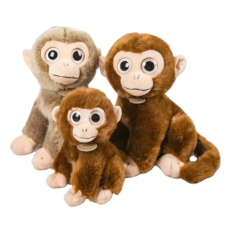 Peluche de singe en peluche marron réaliste, jouet de singe en peluche personnalisé avec de grands yeux, vente en gros