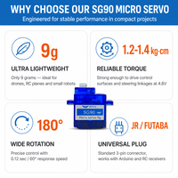 Micro-servo brushless FFTY SG90 9g 180 degrés avec engrenage en plastique 4.8V pour robot RC, drone, bateau RC, systèmes radio