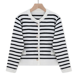 Maglione <span class=keywords><strong>cardigan</strong></span> a righe bianche e nere classico casual <span class=keywords><strong>cardigan</strong></span> da donna - Product Image 1
