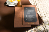 Porte-menu en similicuir pour restaurant, personnalisable avec logo estampé à chaud, insertion d'angle, liste des plats A5, couverture de menus gaufrée/découpée