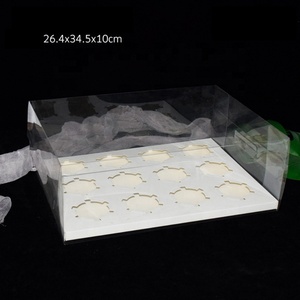 Boîte à muffins rectangulaire en plastique transparent PET avec 12 trous, boîte à cupcakes en carton noir et blanc - Product Image 2