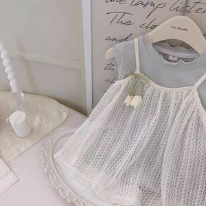 Ensemble robe en tricot tulipe pour filles d'été, t-shirt sans manches et jupe, tenue pour enfants, vêtements doux pour enfants - Product Image 3