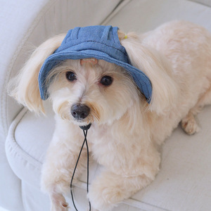 Este sombrero de mezclilla tipo pescador es adecuado tanto para gatos como para perros, permite la exposición de las orejas, proporciona protección solar y es fácil de poner. - Product Image 2