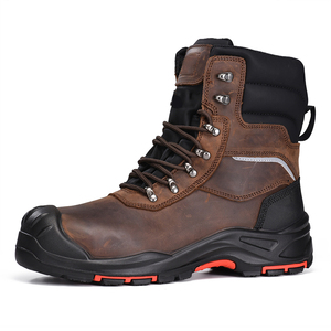 Botas de seguridad de cuero marrón DSF53, botas de senderismo para exteriores, suela antipinchazos, puntera de acero y tira reflectante - Product Image 1