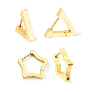 Pendientes de Aro Geométricos Modernos, Chapados en Oro de 18K, Acero Inoxidable Pulido, Joyería con Triángulo Hueco y Estrella - Product Image 1
