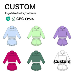 Conjunto de Sudadera y Pantalones Cortos de Algodón al por Mayor para Niñas, Traje Deportivo con Cierre de Cremallera, Ideal para Deportes Escolares y Uso Diario - Product Image 1