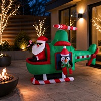 Décoration gonflable de Noël : Père Noël et pingouin en avion avec lumières LED pour fêtes de fin d'année en extérieur