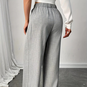 <span class=keywords><strong>Pantaloni</strong></span> da <span class=keywords><strong>Donna</strong></span> a Vita Alta Grigio Chiaro, Primaverili e Invernali, Larghi, Minimalisti, per il Lavoro, con Effetto Drappeggiato - Product Image 3