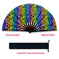Grand éventail pliant réfléchissant en tissu de bambou, imprimé personnalisé de 33CM, accessoire de fête Rave