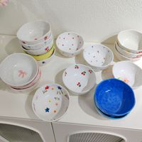 Mangkuk Keramik 5 Inci Warna Underglaze Lukisan Tangan Motif Pita Cinta Lucu, Mangkuk Nasi & Buah, Aman untuk Microwave