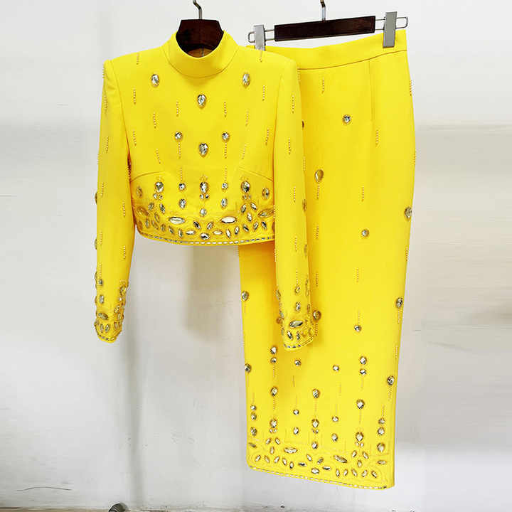 Heavy Industry Beads Diamond Inlaid Short Top Skirt Set Two Piece Set main image 1