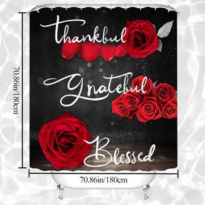 4Pcs Rose rouge Accessoires de salle de bain Rideau de <span class=keywords><strong>douche</strong></span> béni reconnaissant avec tapis <span class=keywords><strong>antidérapant</strong></span> Couvercle de toilette Tapis de bain en stock - Product Image 3