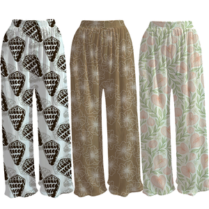 2026 <strong>Ladies</strong> Elegant Smooth Milk Silk Wide Leg Pants <strong>Floral</strong> Painted High Waist Fashion Women <strong>Trousers</strong> - Product Image 1