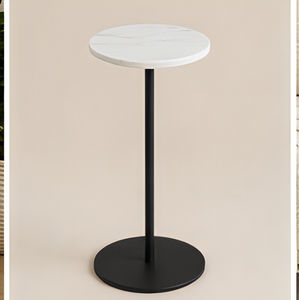 Modern Round Marble Top Side <b>Table</b> with Black Metal Frame Minimalist Contemporary Living Room Furniture Decorative Accent - Product Image 1