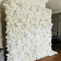Panneau mural à fleurs roses 3D Décoration de mariage Toile de fond murale florale Vase à fleurs Toile de fond Roll up Mur de fleurs roses en soie blanche