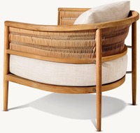Fauteuil de jardin en teck vieilli et rotin avec coussin en tissu, design moderne, chaise longue Nusa Teak