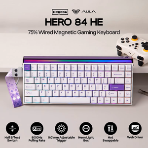 Teclado Gamer AULA HERO84 HE Programável USB com Fio, Switches Magnéticos, Taxa de Polling de 8KHz, RT de 0,01mm, Hot-Swap, RGB e Ritmo Musical - Product Image 2