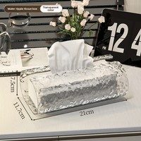 Boîte à mouchoirs en plastique imperméable à l'eau effet vague d'eau - Design haut de gamme et luxueux - Zhejiang - Salon - Table basse - Salle de bain - Rangement