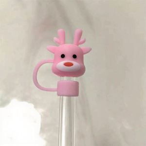 Cute Eco-Friendly CE Certified Disposable Christmas Pink Silicone Straw Covers 10mm/0.4In Lids <b>Protectors</b> Toppers Accessories - Product Image 5