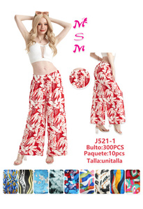 Pantalones Anchos de Cintura Alta con Estampado Floral, Holgados, Largos, Estilo Bohemio, de Verano para Mujer, de Poliéster y Algodón, Transpirables, con Cintura Elástica - Product Image 1