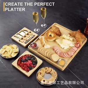 Bamboo Cheese Board Set With <b>Knives</b> And Forks Square Serving Tray For Cheese Fruit And <b>Bread</b> Platter - Product Image 3