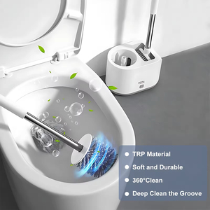 Ensemble de brosse de toilette avec manche en TPR, brosse de nettoyage en silicone 2 en 1 avec support pour salle de bain, brosse hygiénique pour cuvette de toilette - Product Image 5