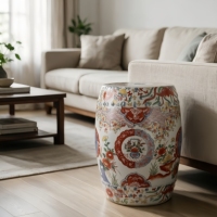 Tabouret Tambour en Porcelaine Multicolore à Motifs Floraux Phénix, Siège de Jardin en Céramique à Médaillon Floral, Décoration Orientale pour Villa, Hôtel, Maison, Vente en Gros