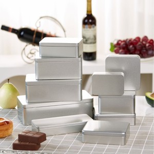 Boîtes vides en métal argenté de qualité alimentaire Boîtes rectangulaires en fer blanc vides avec couvercles pour biscuits, gâteaux, bonbons, artisanat - Product Image 3