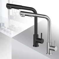 Robinet de cuisine américain à double poignée en acier inoxydable 304, à trou unique, extractible, télescopique, rotatif, brossé