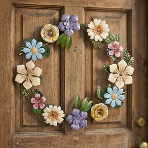 Corona Floral Metálica Hecha a Mano, Redonda, Rústica, Decorativa, con Flores, Sin Iluminación, Paquete Individual, Obra de Arte de Alta Calidad - Product Image 3
